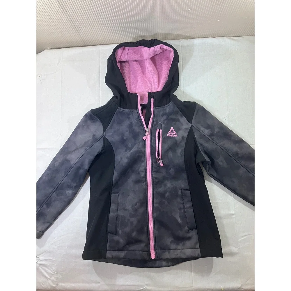 Reebok Girls' Softshell Jacket Size 6/6x Gray Pink Zip Up Active Coat